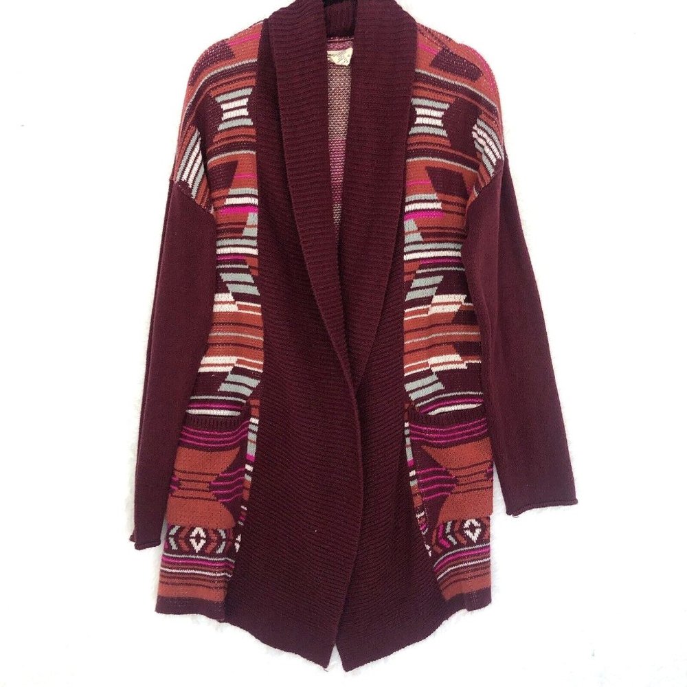 Billabong Aztec Trek Sweater Womens Medium M Cardigan Southwest Long Pockets
